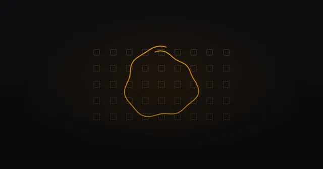 Abstract line illustration of a uniform grid of squares overlaid with a hand-drawn amber circle